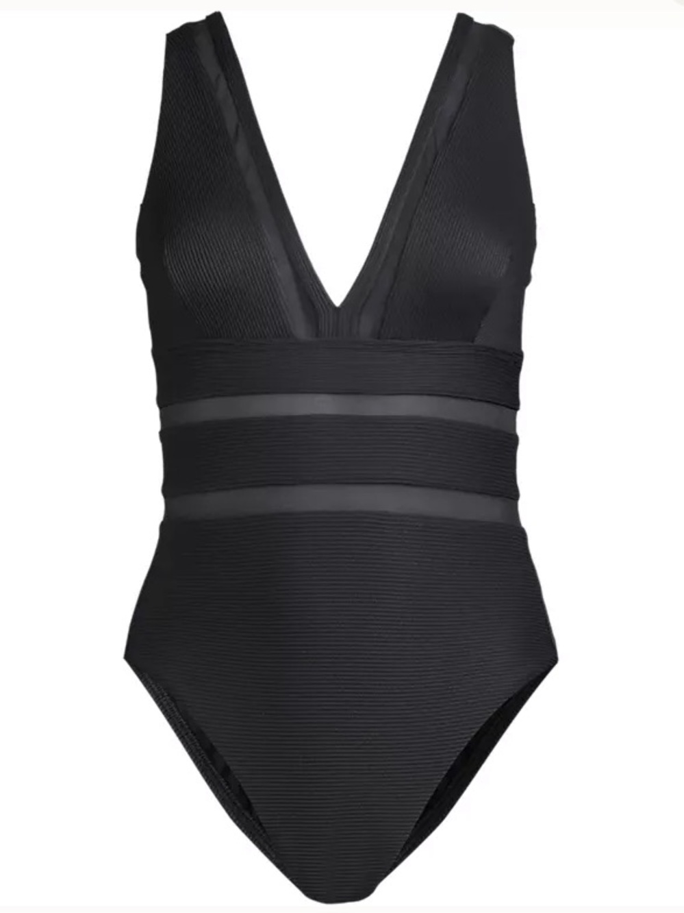 Lands' End Black One-Piece Swimsuit with V Neck